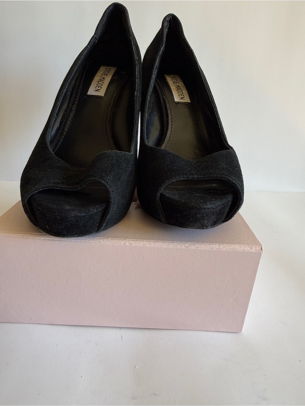 PreLoved Steve Madden Black Suede Y2K Peep Toe Platform Pumps 7.5 Fair Condition - Picture 13 of 17